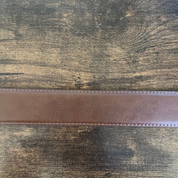 Men’s Brown Stitched Work Belt Genuine Leather Gray Metal Buckle Size 40-42 - Picture 4 of 7